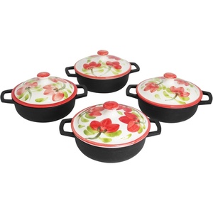 image:imageIMUSA 051537qt Carmen de Viboral Cast Aluminum Nonstick Caldero 6pc Set with Floral Ceramic Lids Drop Ship Black  141824cm05 Quarts