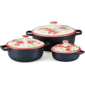 image:imageIMUSA 051537qt Carmen de Viboral Cast Aluminum Nonstick Caldero 6pc Set with Floral Ceramic Lids Drop Ship Black  141824cm6 Piece Set 051537 Quart