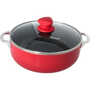 image:imageIMUSA 32 Qt Red Aluminum Dutch Oven with Black Ceramic Nonstick Glass Lid amp Riveted Handles  Oven Safe Caldero for Everyday Cooking32 Qt