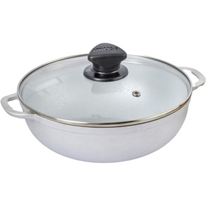 image:imageIMUSA Caldero Cast Aluminum Stock Pot 7 Qt with Glass Lid 30 cm Diameter Heavy Bottom Cooking Pot with Riveted Handles Oven Safe Rice Pot for Stews Soups and BeansGlass Lid