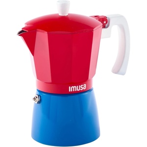 image:imageIMUSA Stovetop Espresso Maker 3 Cup Moka Pot Caribbean Colors Edition  Cuban Coffee Italian Style Demitasse Cortadito Cappuccino  Cast Aluminum Cafetera Espresso Azul Rojo BlancoRed