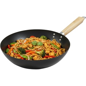 image:imageIMUSA USA Inch Red PAN10046 12 Nonstick Carbon Steel Wok HandleLight Wood